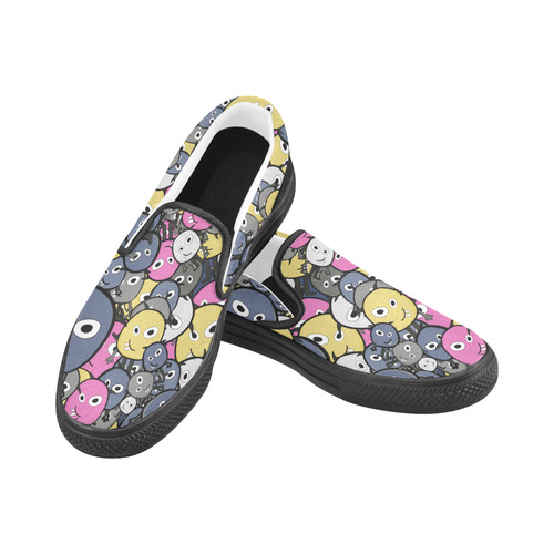 pink doodle monsters Women's Slip-on Canvas Shoes (Model 019)