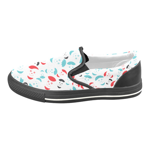 red smiley faces Women's Slip-on Canvas Shoes/Large Size (Model 019)