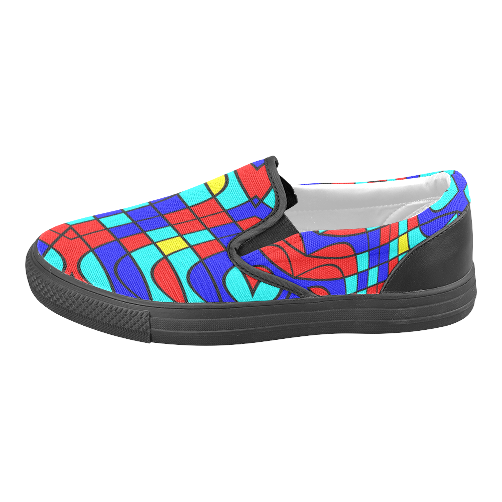Colorful bent shapes Men's Unusual Slip-on Canvas Shoes (Model 019)