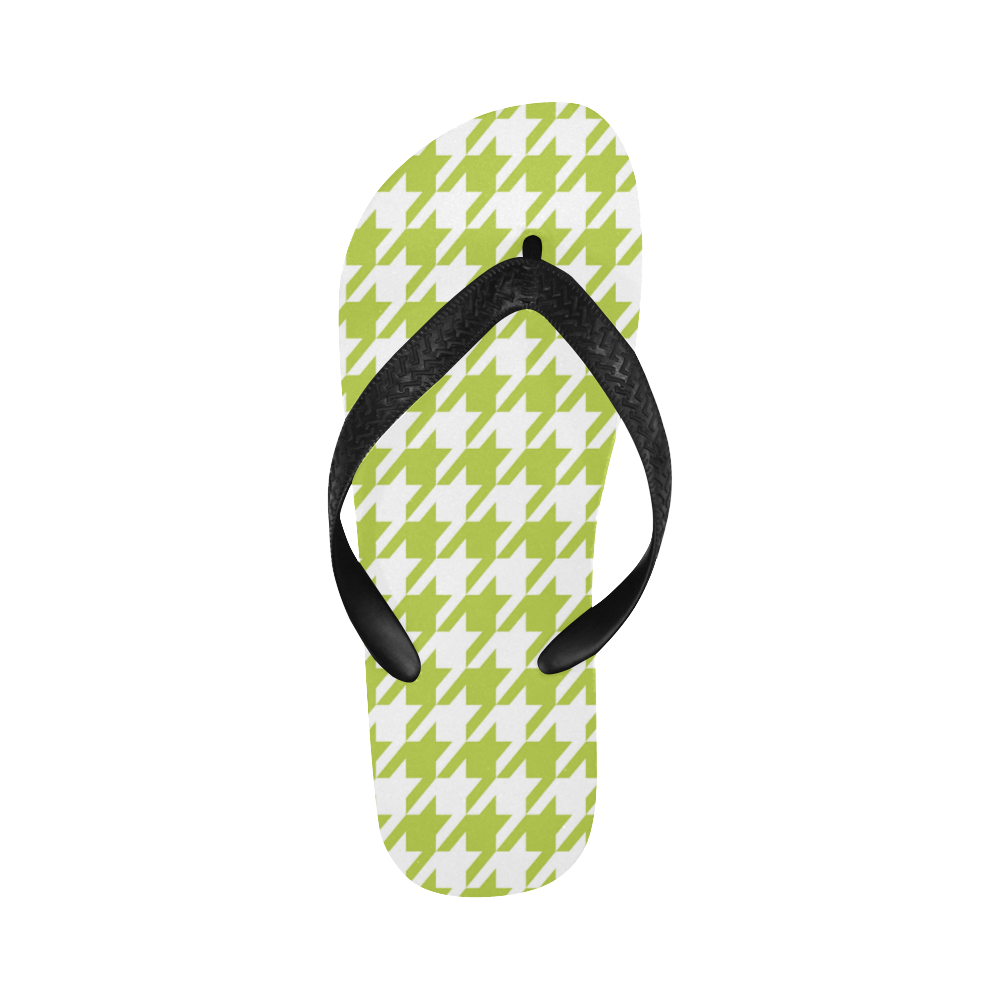 spring green and white houndstooth classic pattern Flip Flops for Men/Women (Model 040)