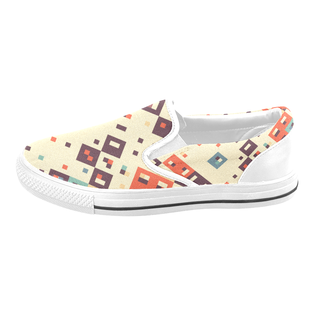 Squares in retro colors4 Women's Unusual Slip-on Canvas Shoes (Model 019)