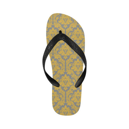 autumn fall mustard yellow grey damask Flip Flops for Men/Women (Model 040)