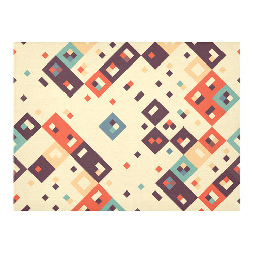 Squares in retro colors4 Cotton Linen Tablecloth 52"x 70"