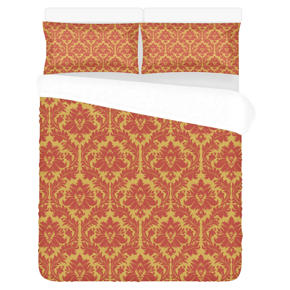 autumn fall colors yellow red damask pattern 3-Piece Bedding Set