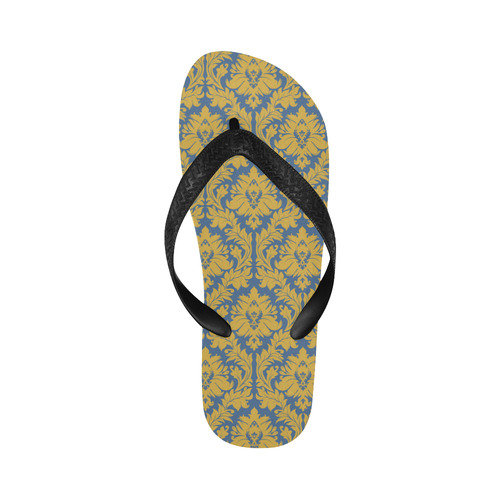 autumn fall colors yellow blue damask Flip Flops for Men/Women (Model 040)