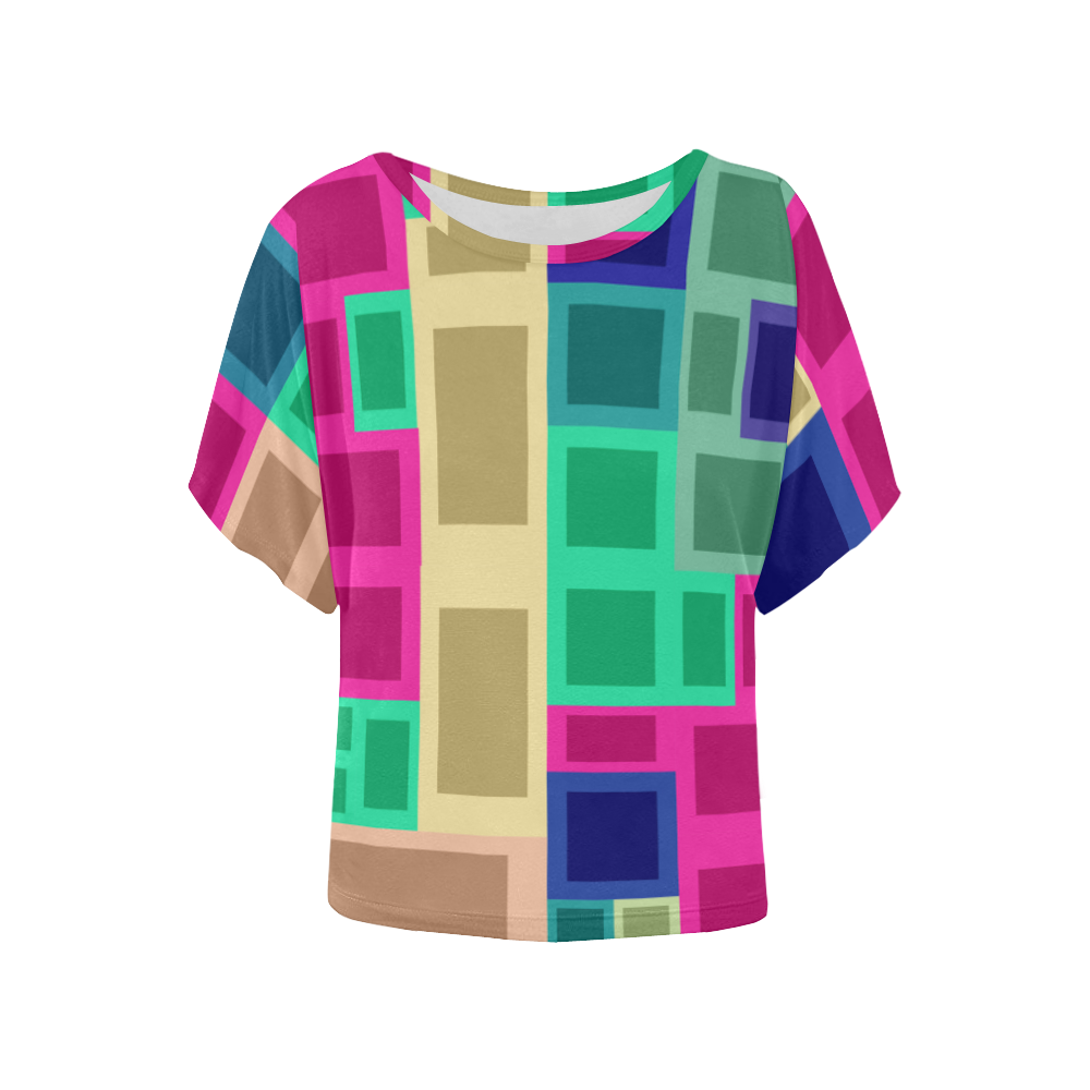 Rectangles and squares Women's Batwing-Sleeved Blouse T shirt (Model T44)