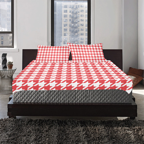 red and white houndstooth classic pattern 3-Piece Bedding Set