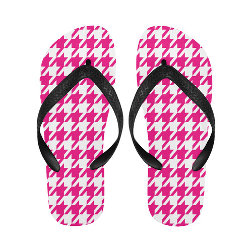 hot pink  and white houndstooth classic pattern Flip Flops for Men/Women (Model 040)