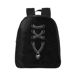 Silver Chain Lock Lacing Love Heart s School Backpack (Model 1601)(Small)