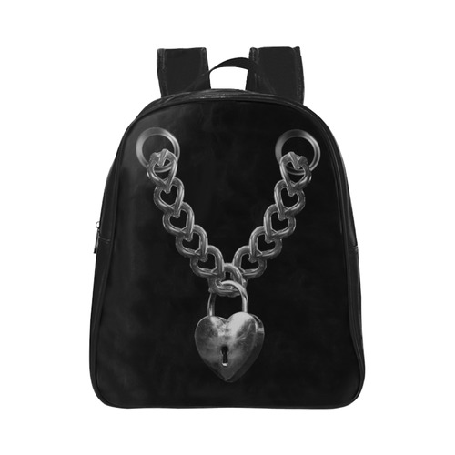 Silver Chain Lock Lacing Love Heart s School Backpack (Model 1601)(Small)