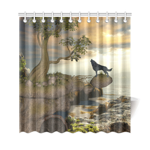 The lonely wolf on a flying rock Shower Curtain 69"x72"