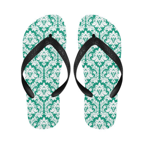 damask pattern emerald green and white Flip Flops for Men/Women (Model 040)