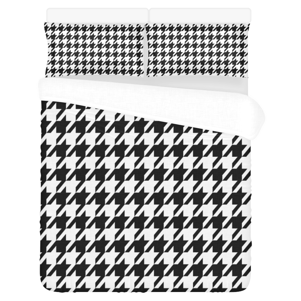 black and white houndstooth classic pattern 3-Piece Bedding Set