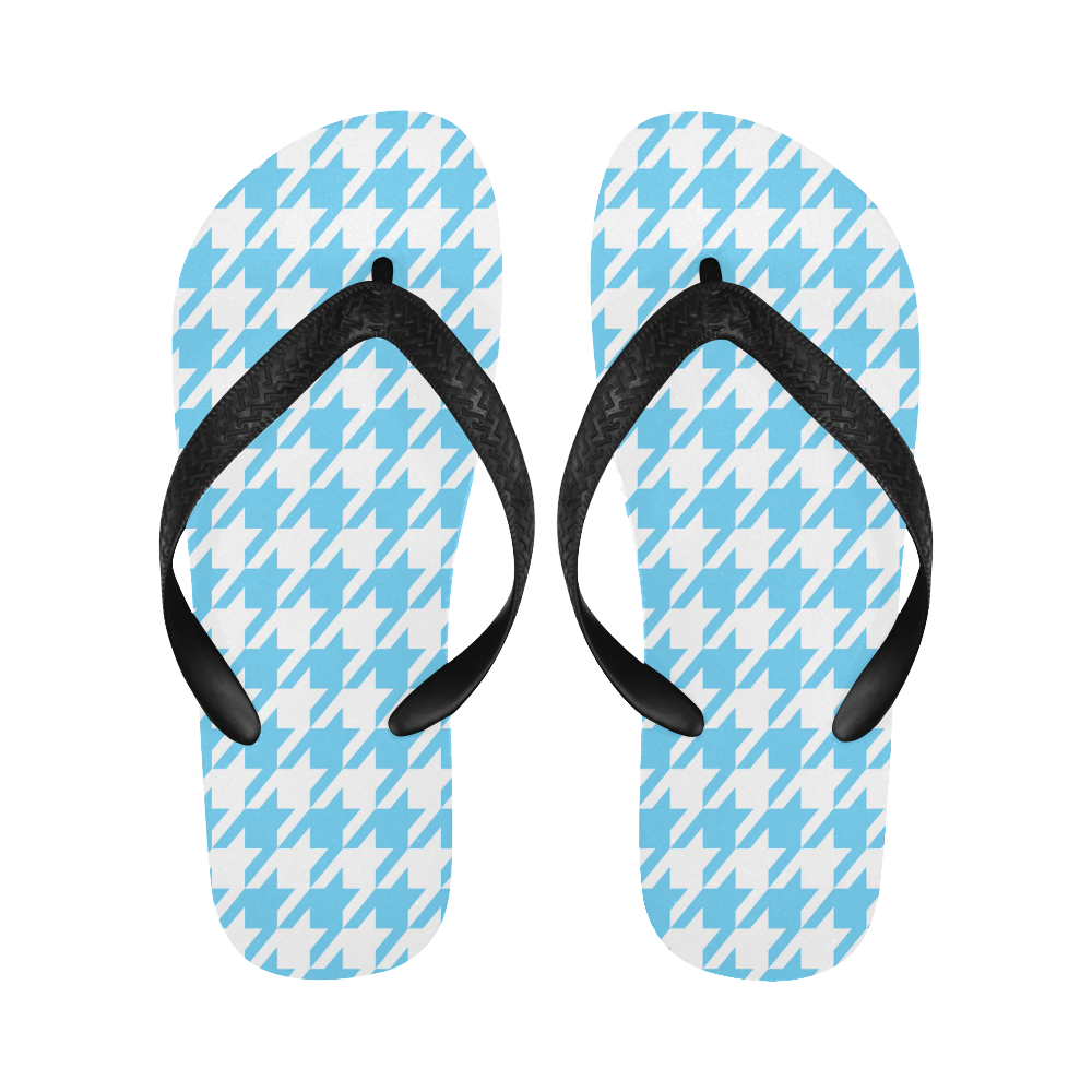 bright blue and white houndstooth classic pattern Flip Flops for Men/Women (Model 040)
