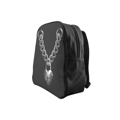 Silver Chain Lock Lacing Love Heart s School Backpack (Model 1601)(Small)