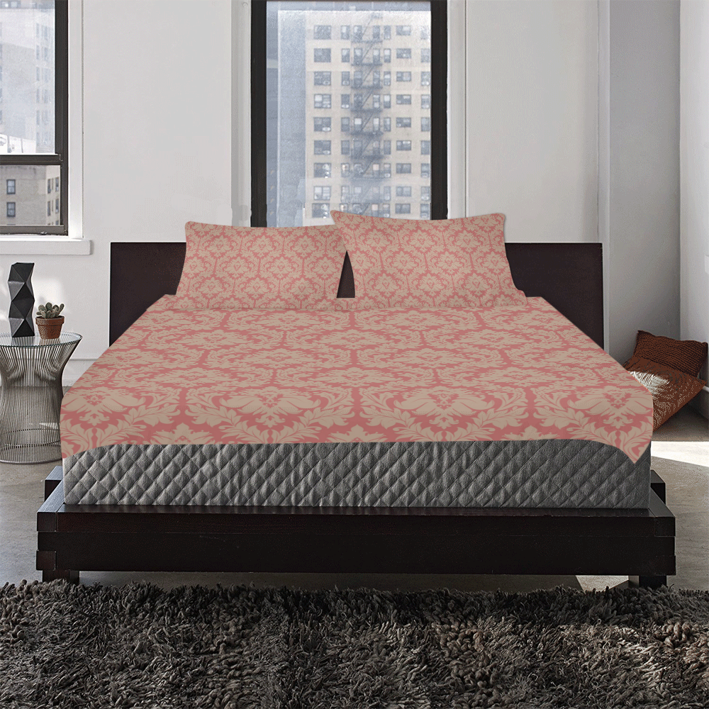 fall colors red pink beige damask 3-Piece Bedding Set