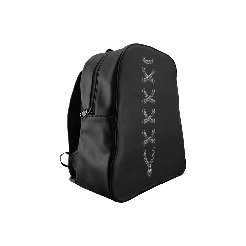 Silver Chain Lock Multi Lacing Love Heart s School Backpack (Model 1601)(Small)