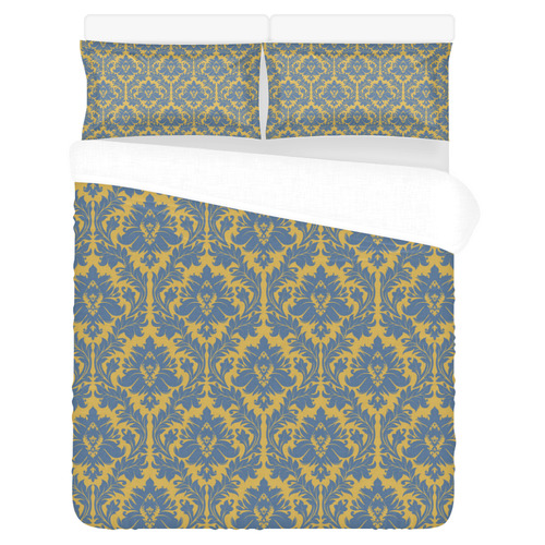 autumn fall colors yellow blue damask 3-Piece Bedding Set