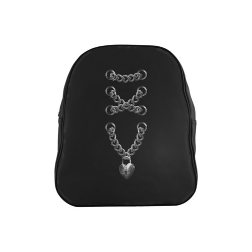 Silver Chain Lock Lacing Love Heart s School Backpack (Model 1601)(Small)