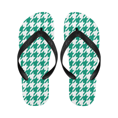 emerald green and white houndstooth classic pattern Flip Flops for Men/Women (Model 040)