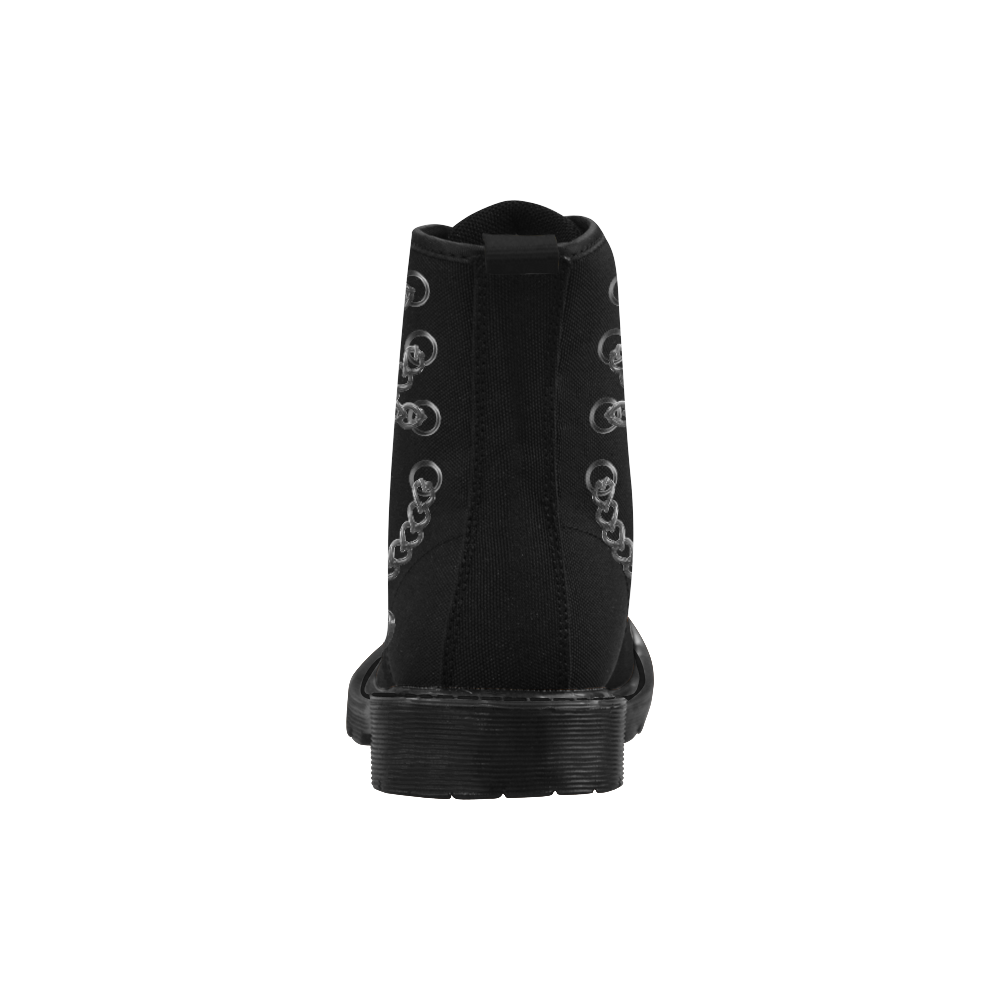 Silver Chain Lock Lacing Love Heart Martin Boots for Women (Black) (Model 1203H)