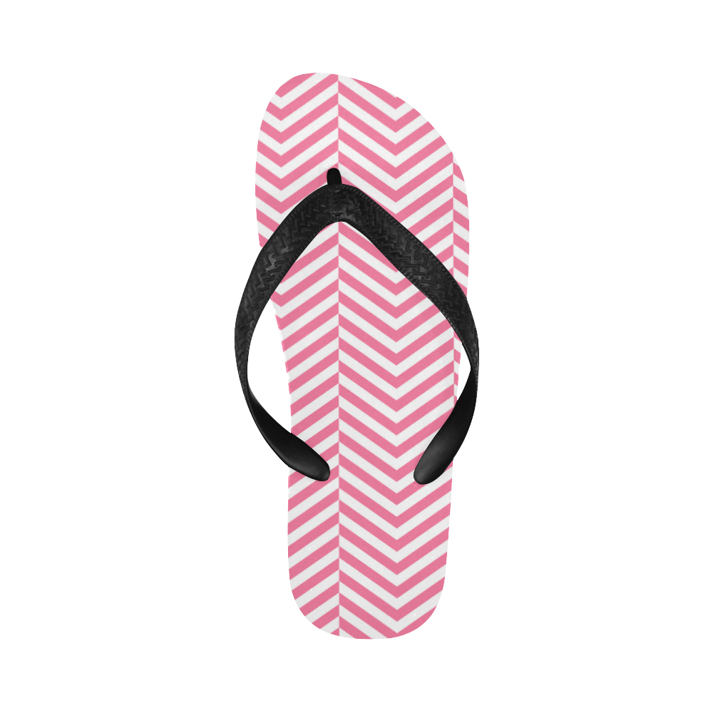 pink and white classic chevron pattern Flip Flops for Men/Women (Model 040)