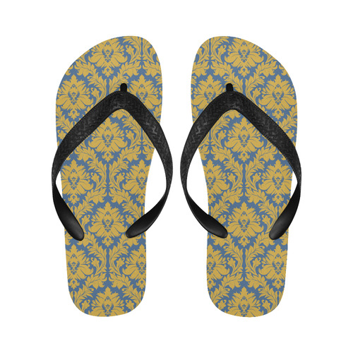 autumn fall colors yellow blue damask Flip Flops for Men/Women (Model 040)