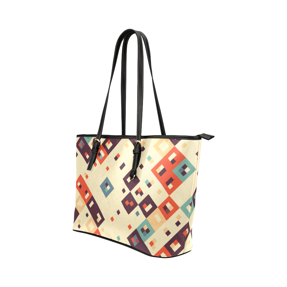 Squares in retro colors4 Leather Tote Bag/Large (Model 1651)