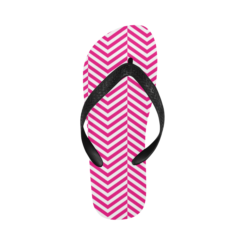 hot pink and white classic chevron pattern Flip Flops for Men/Women (Model 040)