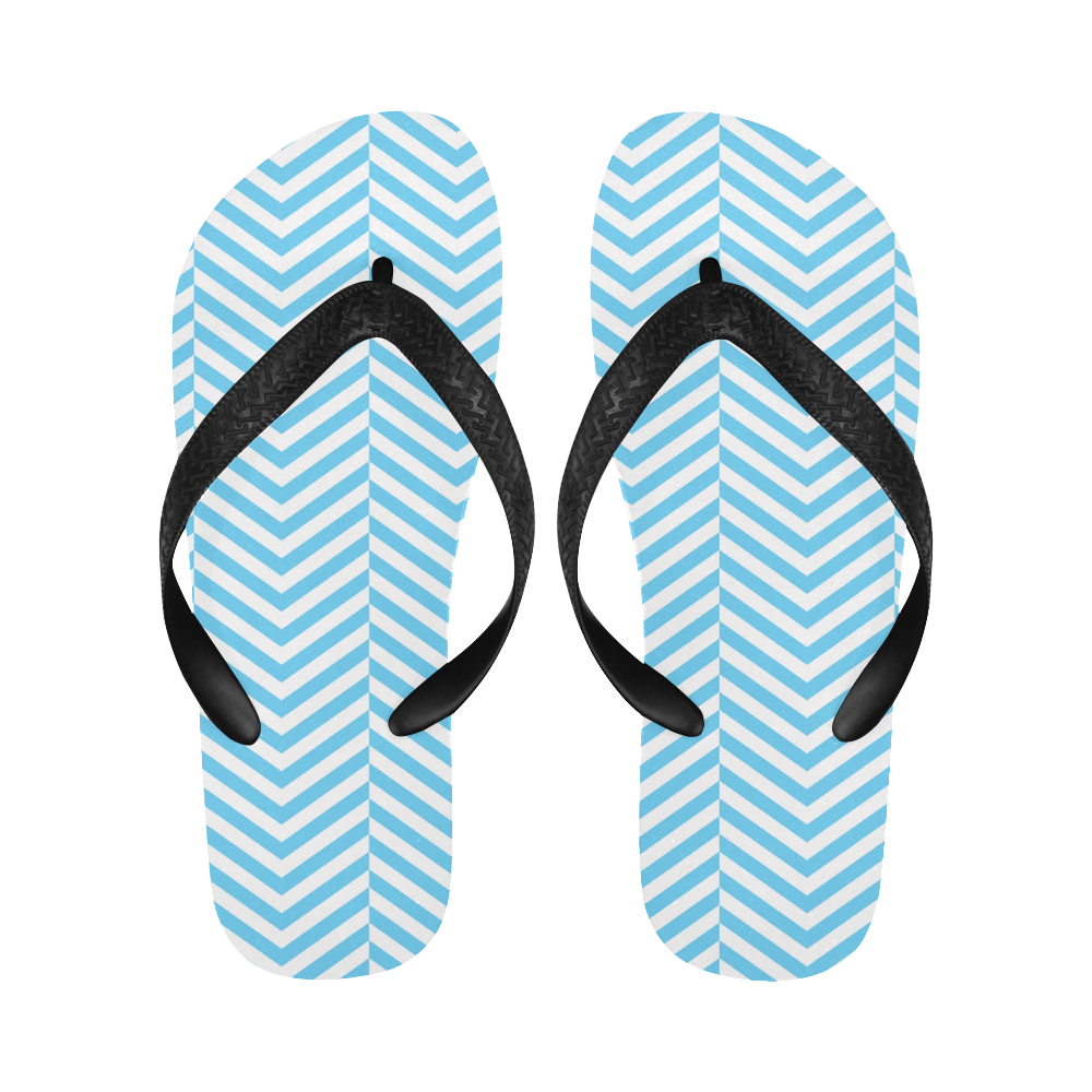bright blue and white classic chevron pattern Flip Flops for Men/Women (Model 040)