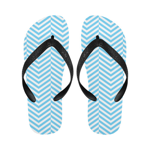 bright blue and white classic chevron pattern Flip Flops for Men/Women (Model 040)