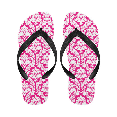 damask pattern hot pink and white Flip Flops for Men/Women (Model 040)