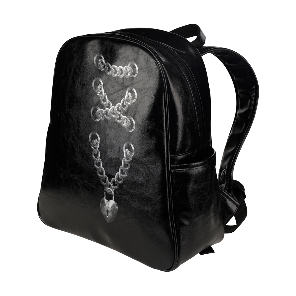 Silver Chain Lock Lacing Love Heart Multi-Pockets Backpack (Model 1636)