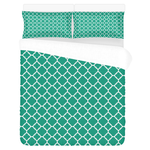 emerald green white quatrefoil classic pattern 3-Piece Bedding Set