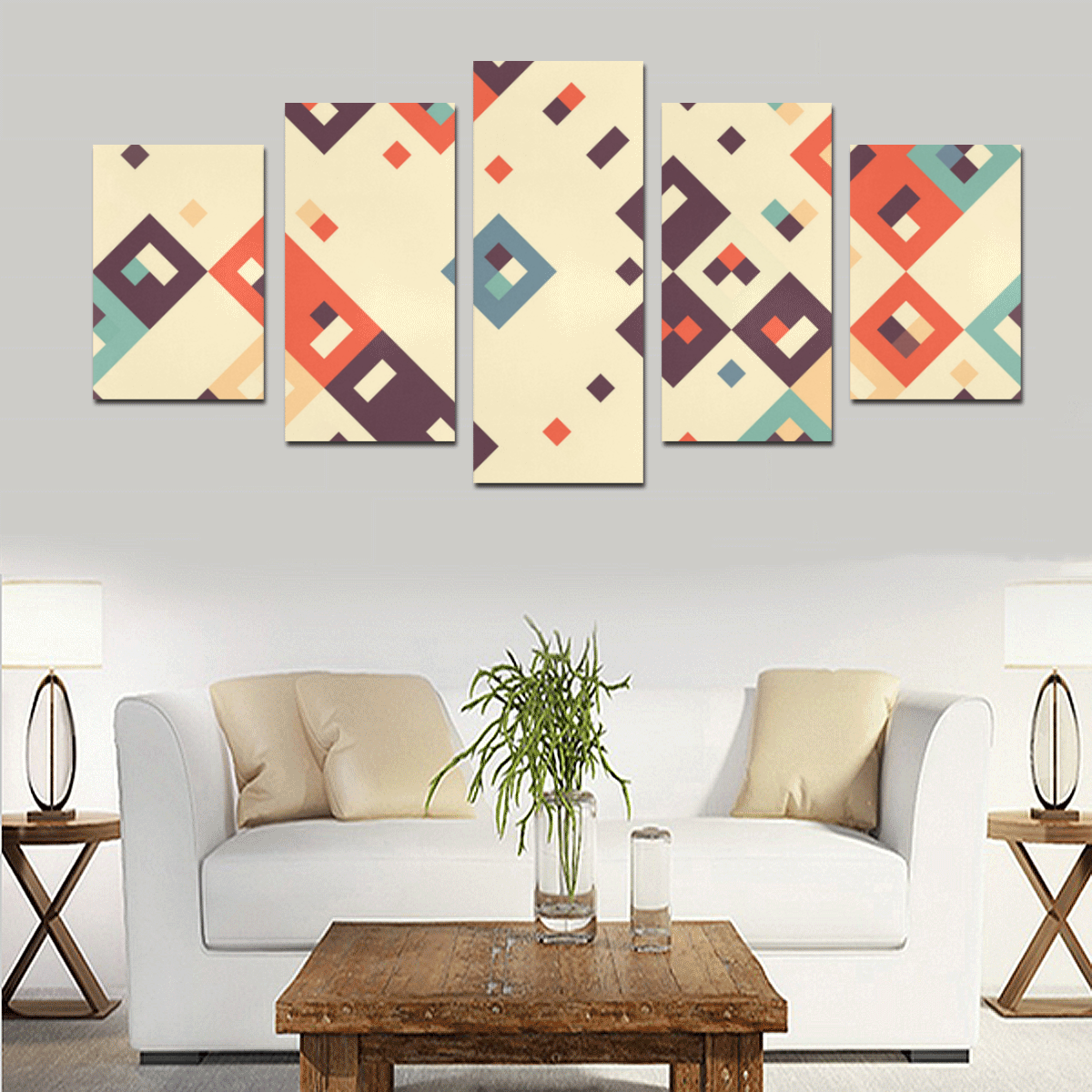 Squares in retro colors4 Canvas Print Sets D (No Frame)