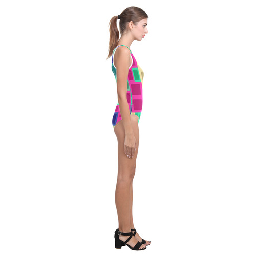 Rectangles and squares Vest One Piece Swimsuit (Model S04)