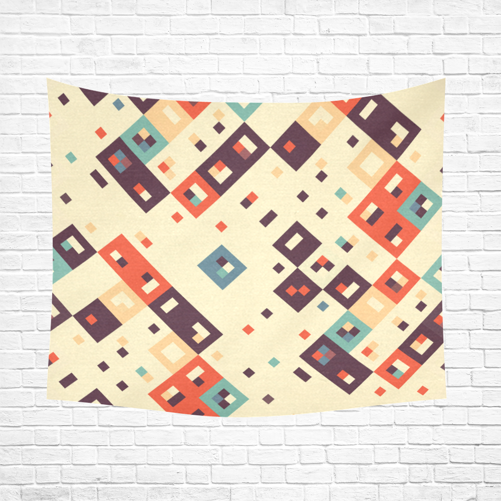 Squares in retro colors4 Cotton Linen Wall Tapestry 60"x 51"