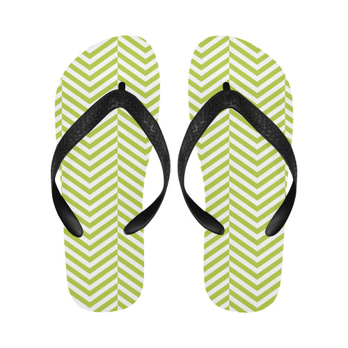 spring green and white classic chevron pattern Flip Flops for Men/Women (Model 040)