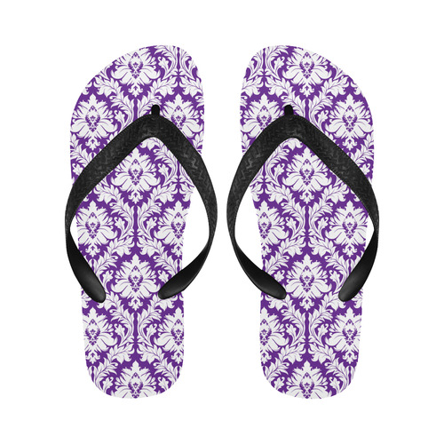 damask pattern royal purple and white Flip Flops for Men/Women (Model 040)
