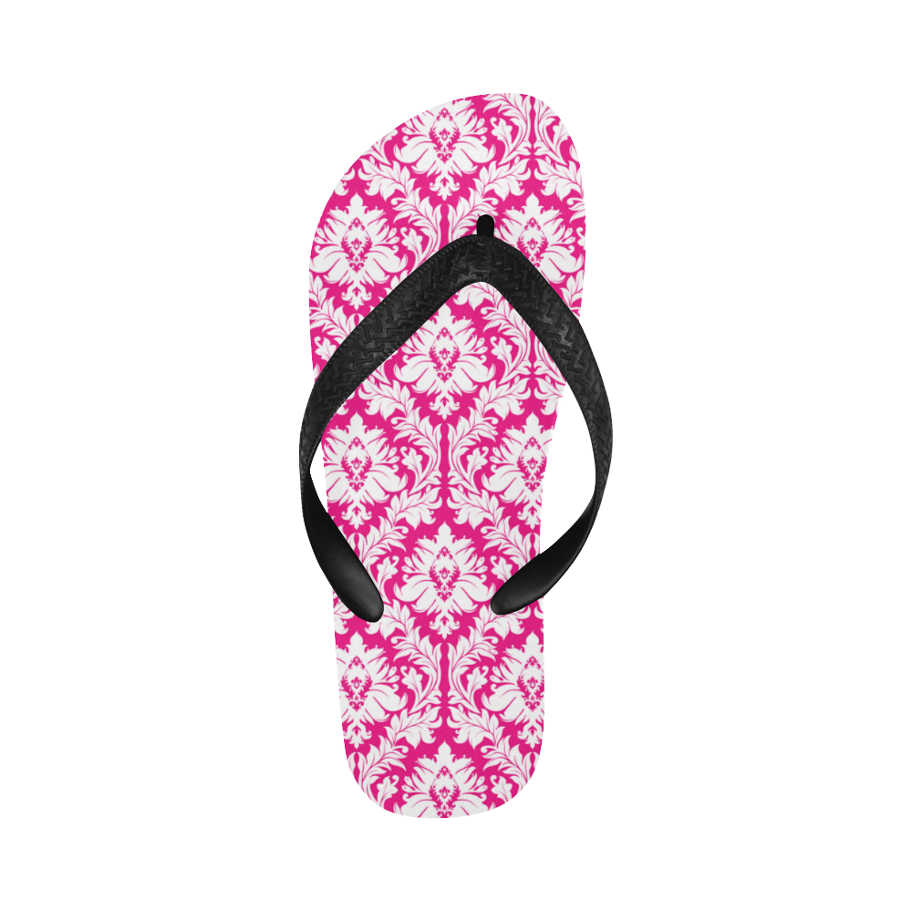 damask pattern hot pink and white Flip Flops for Men/Women (Model 040)