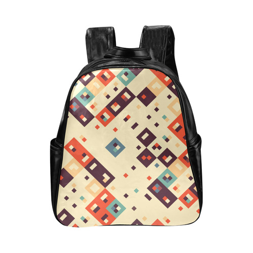Squares in retro colors4 Multi-Pockets Backpack (Model 1636)