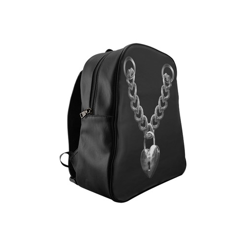 Silver Chain Lock Lacing Love Heart s School Backpack (Model 1601)(Small)