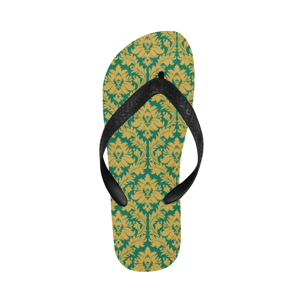 autumn fall green mustard yellow damask Flip Flops for Men/Women (Model 040)