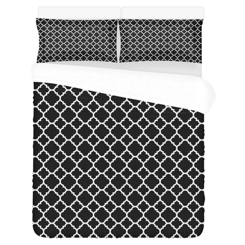 black white quatrefoil classic pattern 3-Piece Bedding Set