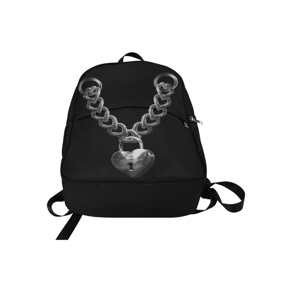 Silver Chain Lock Lacing Love Heart Fabric Backpack for Adult (Model 1659)