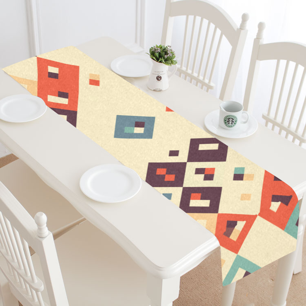 Squares in retro colors4 Table Runner 16x72 inch