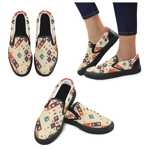 Squares in retro colors4 Men's Unusual Slip-on Canvas Shoes (Model 019)