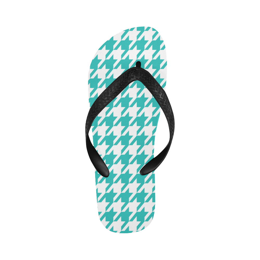 turquoise and white houndstooth classic pattern Flip Flops for Men/Women (Model 040)