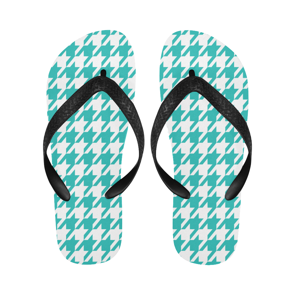 turquoise and white houndstooth classic pattern Flip Flops for Men/Women (Model 040)