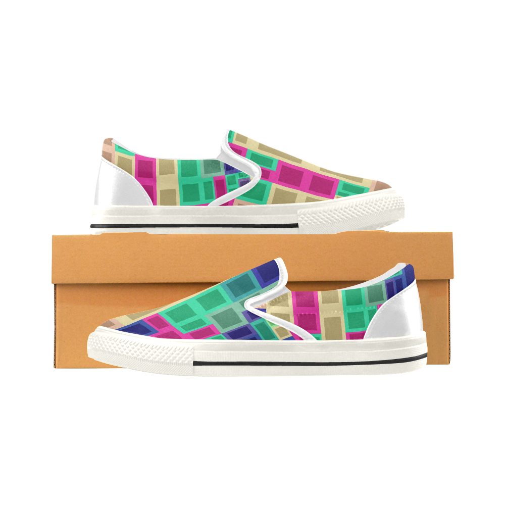 Rectangles and squares Slip-on Canvas Shoes for Kid (Model 019)